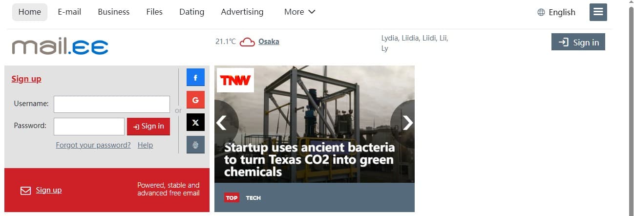 mail.ee提供免费20G空间的个人邮箱